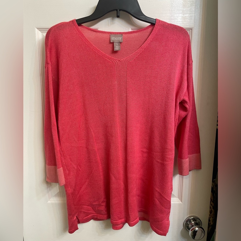 Chico's Vibrant Coral Pink V-Neck Sweater